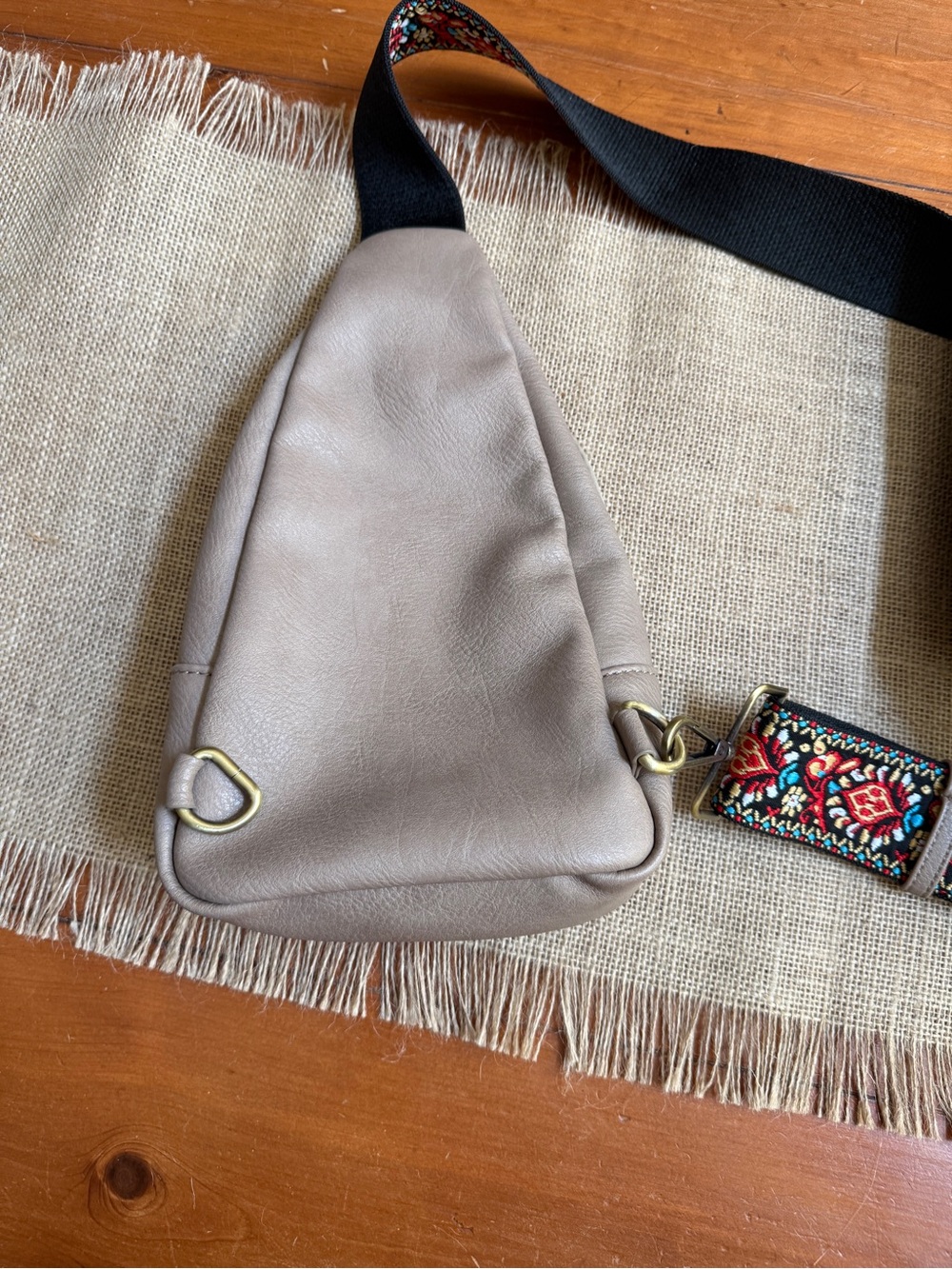 Tan cross body bag with decorative strap - Picture 2 of 3